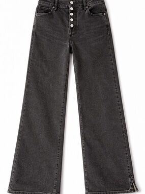 Wide Leg High-Rise Jeans in Charcoal Gray/ black